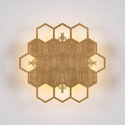 Wood Honeycomb LED Wall Sconce Balcony Child Bedroom Modern Wall Light in Warm Antique Brass Clearhalo 'Wall Lamps & Sconces' 'Wall Lights' Lighting' 73846