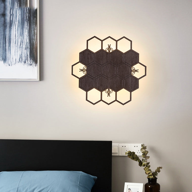 Wood Honeycomb LED Wall Sconce Balcony Child Bedroom Modern Wall Light in Warm Clearhalo 'Wall Lamps & Sconces' 'Wall Lights' Lighting' 73851
