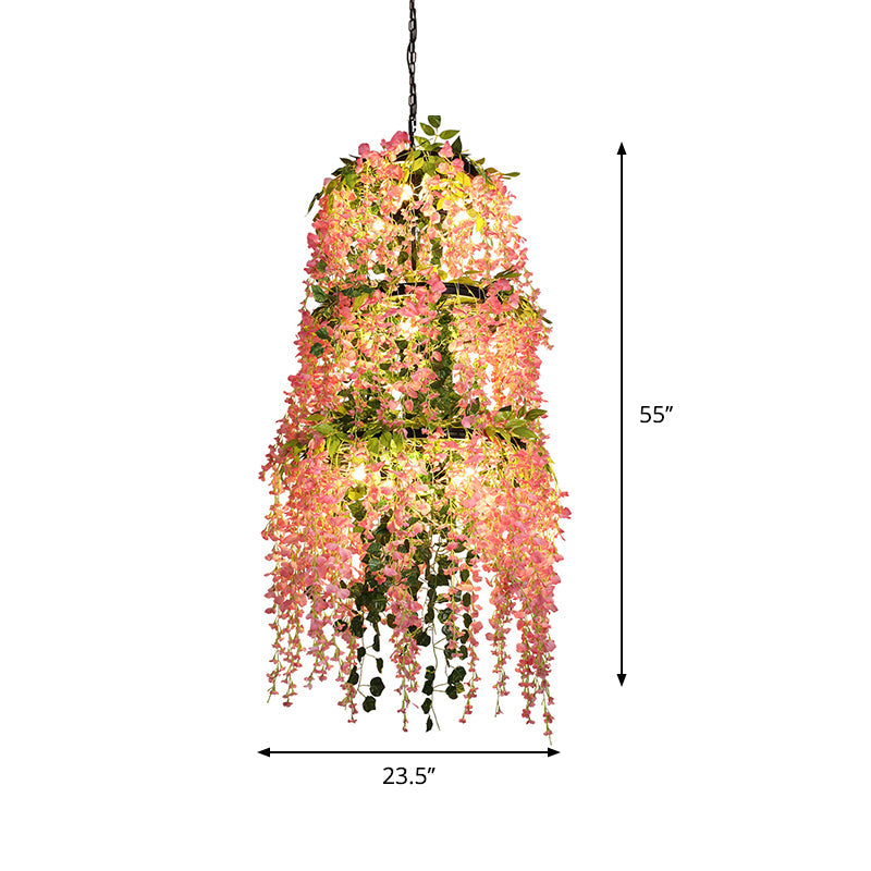 Pink Layered Chandelier Light Fixture Loft Iron 11 Lights Restaurant Flower Hanging Pendant Lamp Clearhalo 'Cast Iron' 'Ceiling Lights' 'Chandeliers' 'Industrial Chandeliers' 'Industrial' 'Metal' 'Middle Century Chandeliers' 'Rustic Chandeliers' 'Tiffany' Lighting' 738547