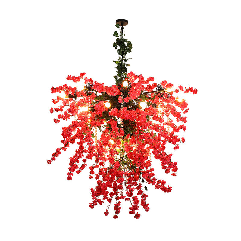 Red 19 Lights Chandelier Lamp Factory Iron Starburst Flower Pendant Light Fixture with Crystal Bead Strand Clearhalo 'Cast Iron' 'Ceiling Lights' 'Chandeliers' 'Industrial Chandeliers' 'Industrial' 'Metal' 'Middle Century Chandeliers' 'Rustic Chandeliers' 'Tiffany' Lighting' 738682