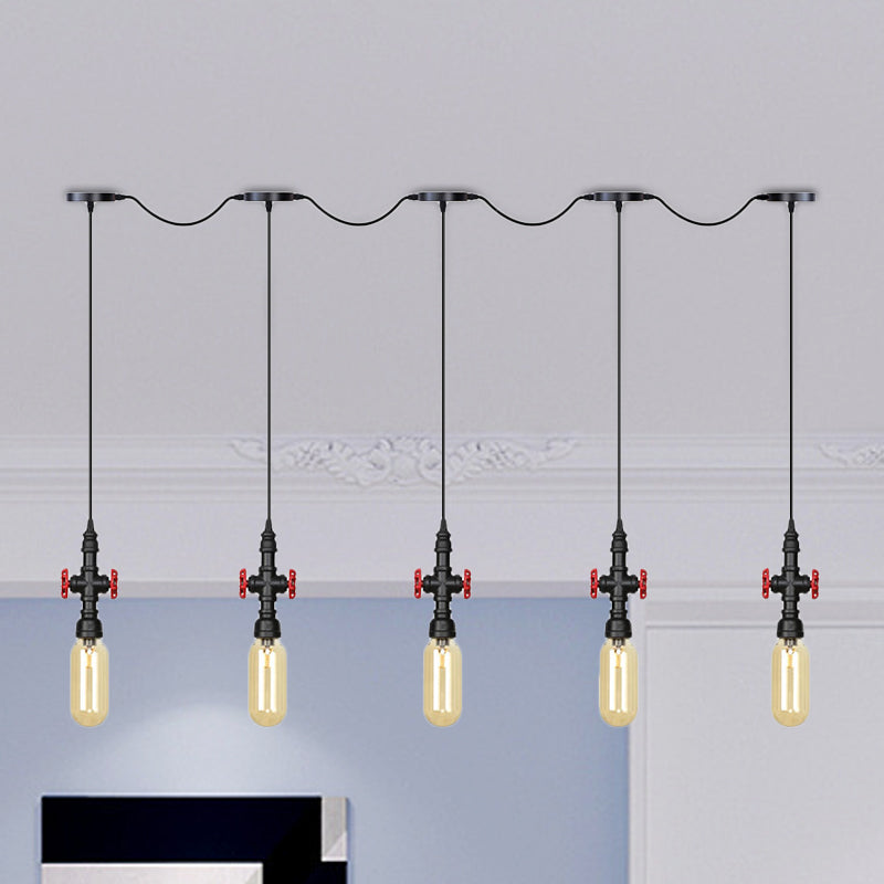 Black Capsule Tandem Multi-Pendant Industrial Amber Glass 3/5/7-Light Restaurant Hanging Lamp Kit 5 Black Clearhalo 'Ceiling Lights' 'Glass shade' 'Glass' 'Industrial Pendants' 'Industrial' 'Middle Century Pendants' 'Pendant Lights' 'Pendants' 'Tiffany' Lighting' 739023