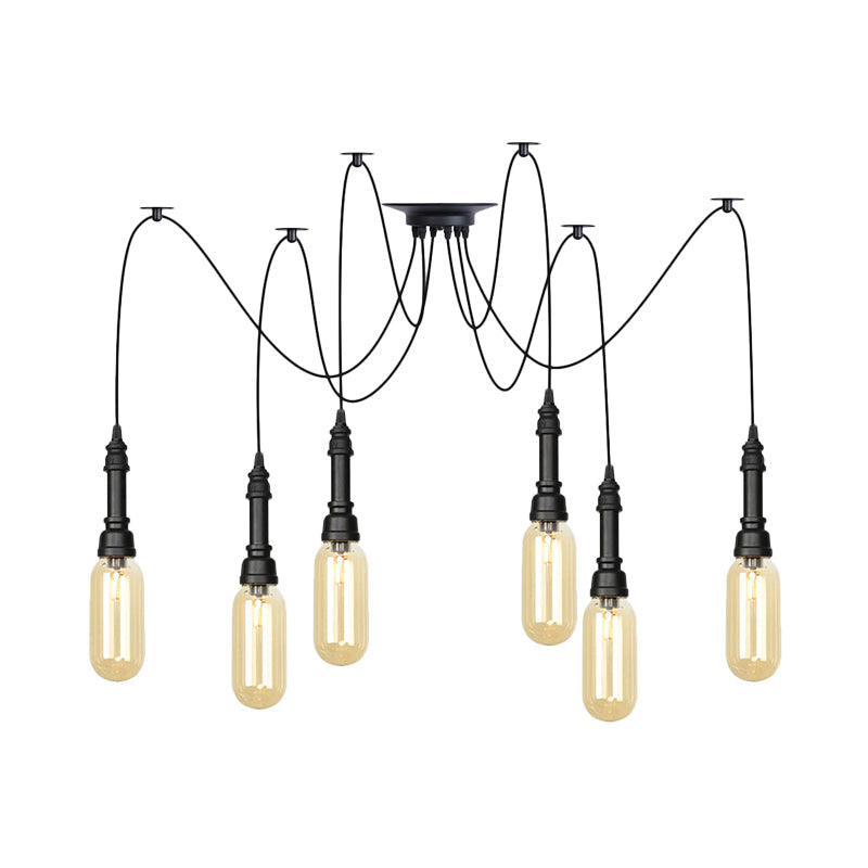 Capsule Coffee House Multi Ceiling Light Antiqued Amber Glass 2/3/6 Heads Black Swag LED Suspension Pendant Clearhalo 'Ceiling Lights' 'Glass shade' 'Glass' 'Industrial Pendants' 'Industrial' 'Middle Century Pendants' 'Pendant Lights' 'Pendants' 'Tiffany' Lighting' 739044