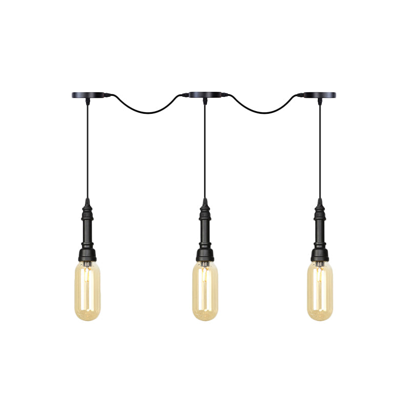 3/5/7 Lights Capsule Multi Light Chandelier Industrial Black Finish Amber Glass Tandem LED Hanging Ceiling Lamp Clearhalo 'Ceiling Lights' 'Glass shade' 'Glass' 'Industrial Pendants' 'Industrial' 'Middle Century Pendants' 'Pendant Lights' 'Pendants' 'Tiffany' Lighting' 739053