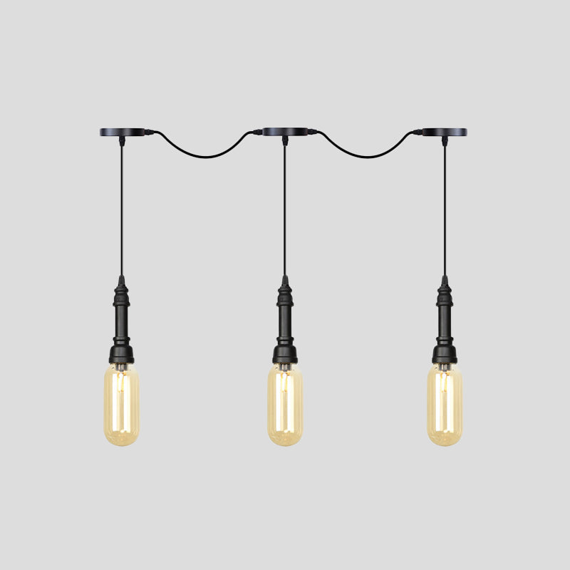 3/5/7 Lights Capsule Multi Light Chandelier Industrial Black Finish Amber Glass Tandem LED Hanging Ceiling Lamp Clearhalo 'Ceiling Lights' 'Glass shade' 'Glass' 'Industrial Pendants' 'Industrial' 'Middle Century Pendants' 'Pendant Lights' 'Pendants' 'Tiffany' Lighting' 739054