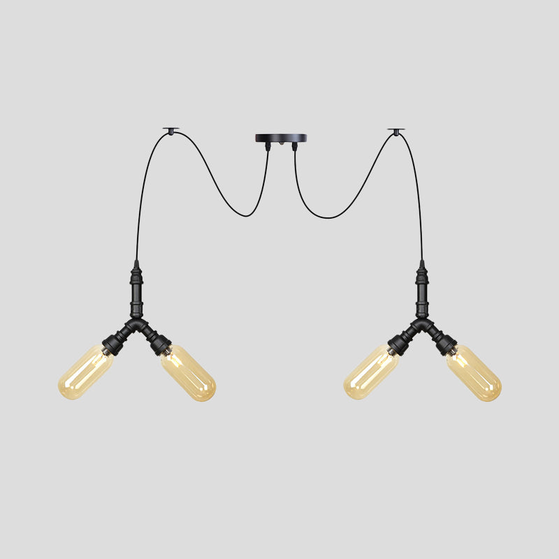 Industrial Capsule Multiple Hanging Light 4/6/12-Head Amber Glass Swag LED Ceiling Lamp in Black Clearhalo 'Ceiling Lights' 'Glass shade' 'Glass' 'Industrial Pendants' 'Industrial' 'Middle Century Pendants' 'Pendant Lights' 'Pendants' 'Tiffany' Lighting' 739101