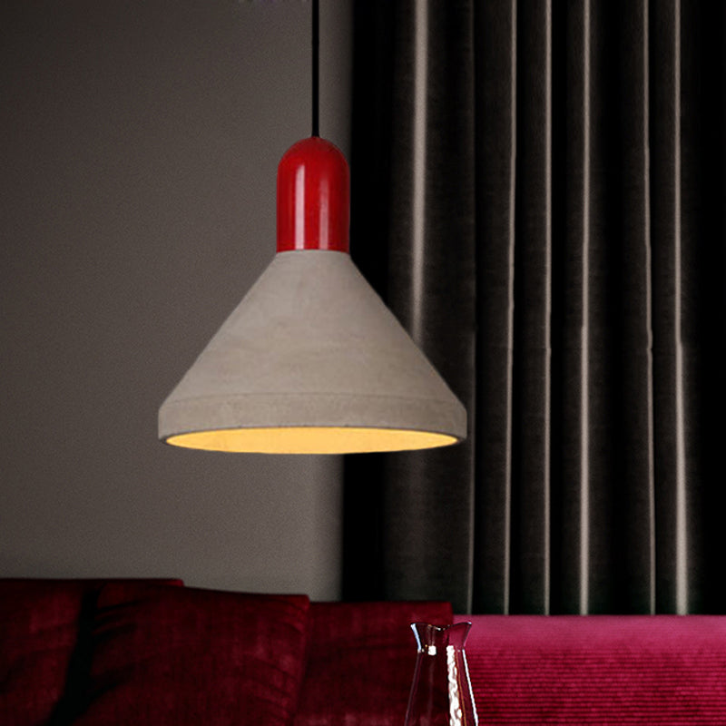 Conical Cement Ceiling Light Antiqued 1 Bulb Restaurant Hanging Pendant Lamp in Grey and Black/Red/Wood Red Clearhalo 'Ceiling Lights' 'Industrial Pendants' 'Industrial' 'Middle Century Pendants' 'Pendant Lights' 'Pendants' 'Tiffany' Lighting' 739140