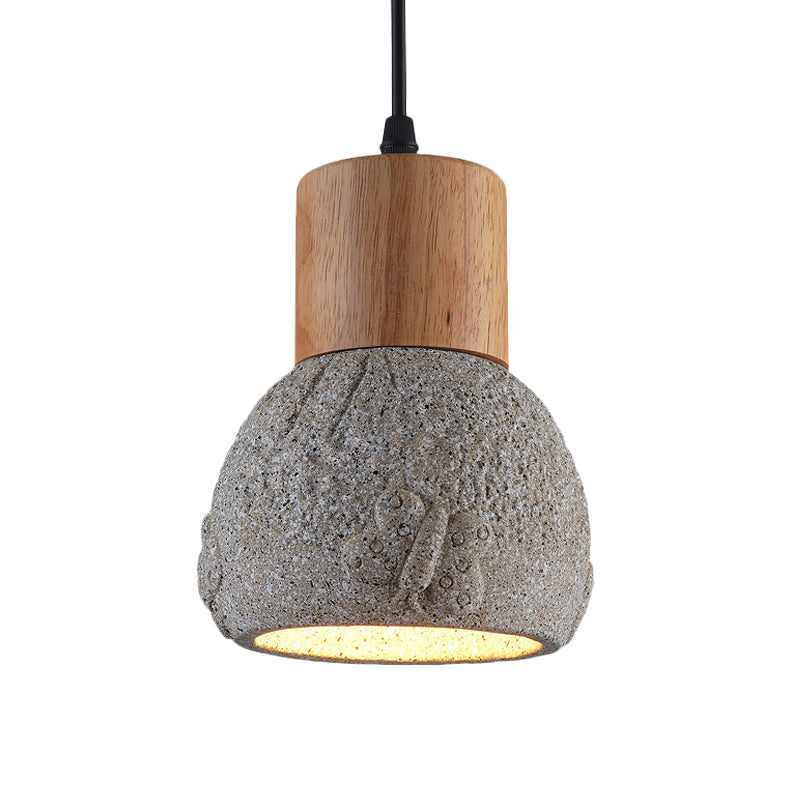 1 Head Cement Ceiling Light Industrial Black/Grey/Brown and Wood Dome Bedroom Pendant Lamp with Butterfly Pattern Clearhalo 'Ceiling Lights' 'Industrial Pendants' 'Industrial' 'Middle Century Pendants' 'Pendant Lights' 'Pendants' 'Tiffany' Lighting' 739197