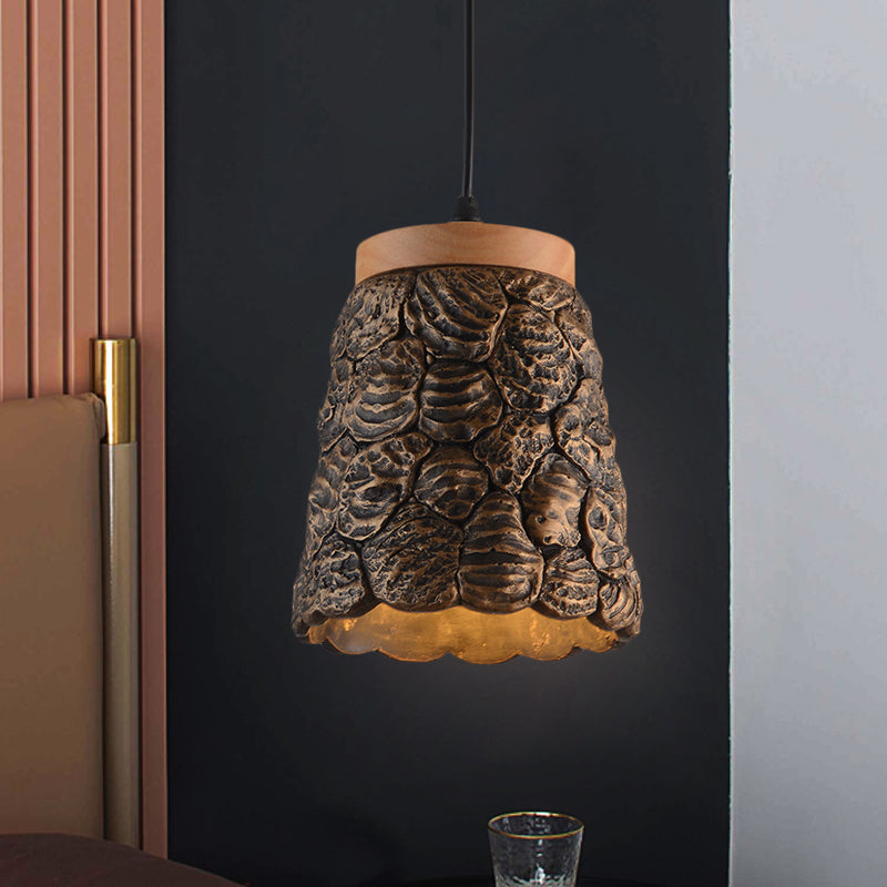 Cement Cup Pendant Light Fixture Antiqued 1-Light Restaurant Hanging Lamp Kit in Dark Grey/Light Grey/Bronze with Lumpy Design Bronze Clearhalo 'Ceiling Lights' 'Industrial Pendants' 'Industrial' 'Middle Century Pendants' 'Pendant Lights' 'Pendants' 'Tiffany' Lighting' 739206