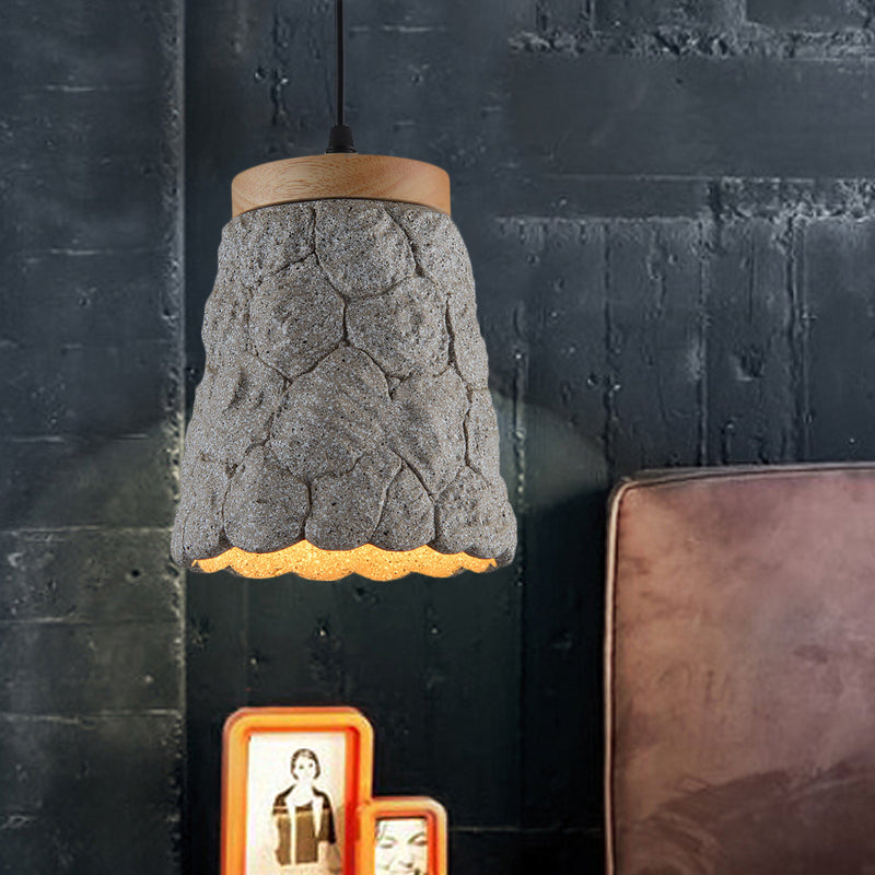 Cement Cup Pendant Light Fixture Antiqued 1-Light Restaurant Hanging Lamp Kit in Dark Grey/Light Grey/Bronze with Lumpy Design Light Gray Clearhalo 'Ceiling Lights' 'Industrial Pendants' 'Industrial' 'Middle Century Pendants' 'Pendant Lights' 'Pendants' 'Tiffany' Lighting' 739210