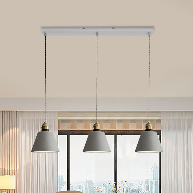 3-Light Multi Pendant Light Vintage Restaurant Hanging Lamp Kit with Bell/Cone/Drum Cement Shade in Grey, 3