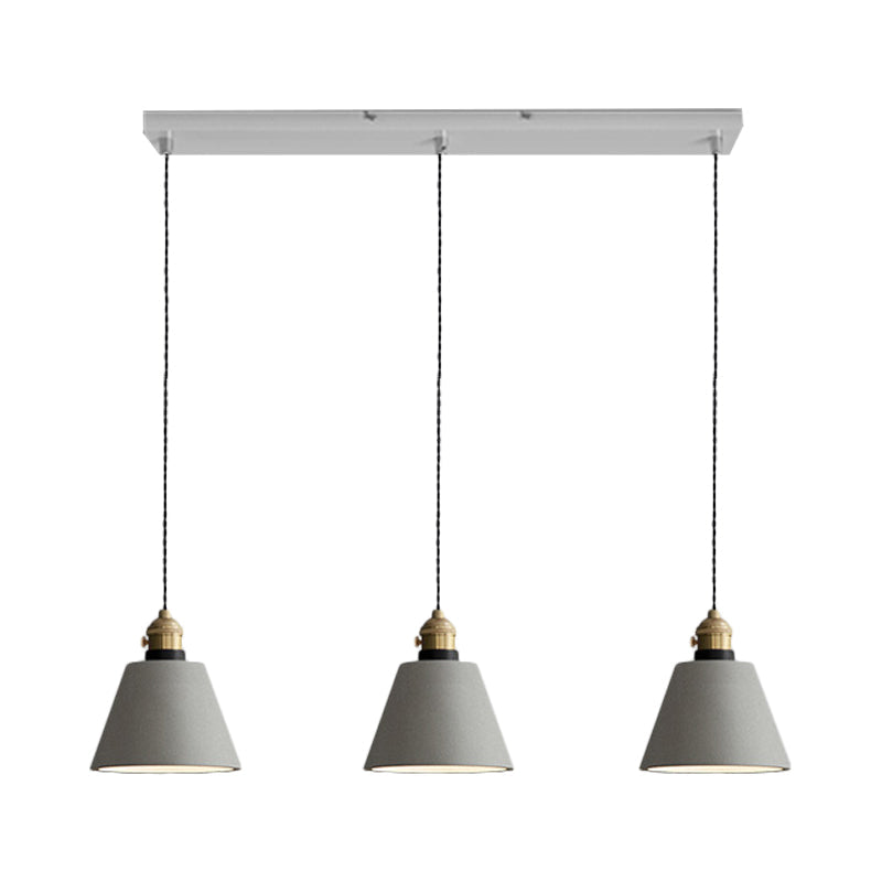 3-Light Multi Pendant Light Vintage Restaurant Hanging Lamp Kit with Bell/Cone/Drum Cement Shade in Grey, 3