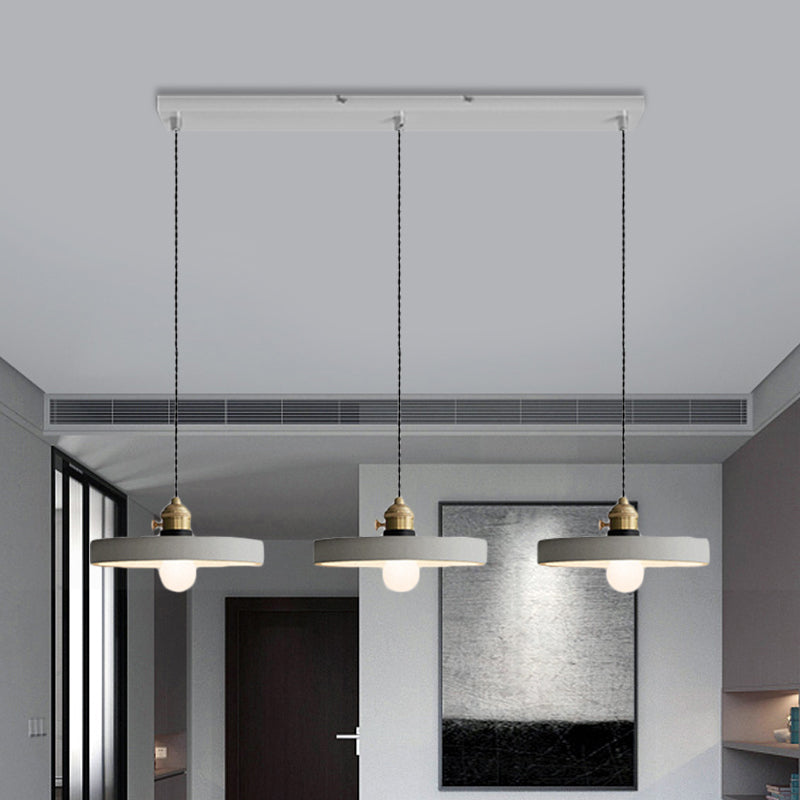 3-Light Multi Pendant Light Vintage Restaurant Hanging Lamp Kit with Bell/Cone/Drum Cement Shade in Grey, 3