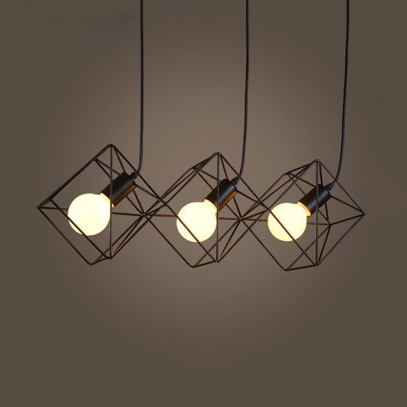 Iron Black Multiple Hanging Light Cube Cage 3 Bulbs Industrial-Style Pendant Lamp Clearhalo 'Art Deco Pendants' 'Black' 'Cast Iron' 'Ceiling Lights' 'Ceramic' 'Crystal' 'Industrial Pendants' 'Industrial' 'Metal' 'Middle Century Pendants' 'Pendant Lights' 'Pendants' 'Rustic Pendants' 'Tiffany' Lighting' 739318