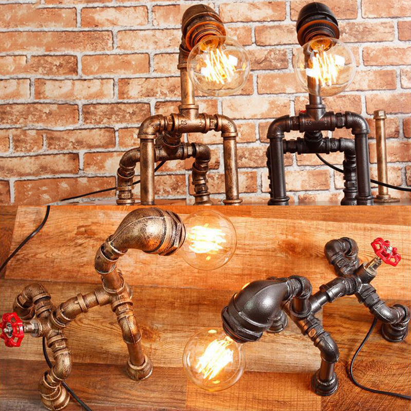 1-Light Dog Table Lamp with Water Pipe Industrial Black/Bronze Wrought Iron Table Lighting for Restaurant Clearhalo 'Lamps' 'Table Lamps' Lighting' 73937