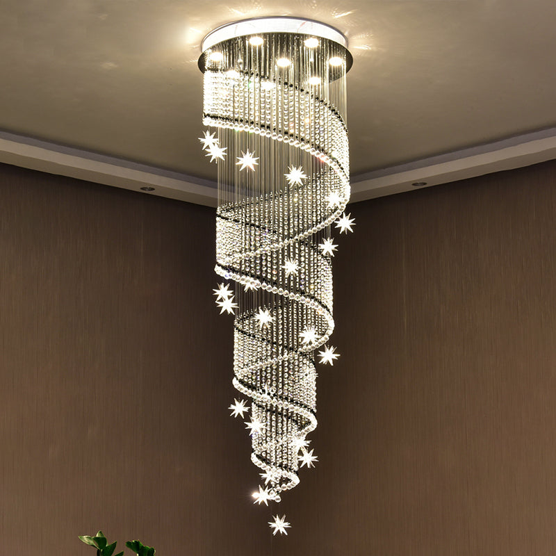 Contemporary Spiral Multi Ceiling Light 4 Heads Clear Crystal Bead Suspension Lamp for Stair Clear Clearhalo 'Ceiling Lights' 'Modern Pendants' 'Modern' 'Pendant Lights' 'Pendants' Lighting' 739537