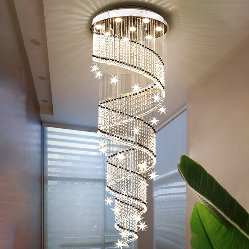 Contemporary Spiral Multi Ceiling Light 4 Heads Clear Crystal Bead Suspension Lamp for Stair Clearhalo 'Ceiling Lights' 'Modern Pendants' 'Modern' 'Pendant Lights' 'Pendants' Lighting' 739538