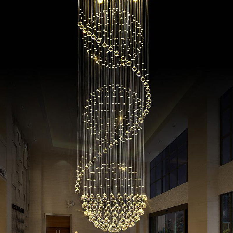 Clear Crystal Spiral Cascading Pendant Modernism 4 Lights Stairway LED Multi Light Chandelier Clearhalo 'Ceiling Lights' 'Modern Pendants' 'Modern' 'Pendant Lights' 'Pendants' Lighting' 739542