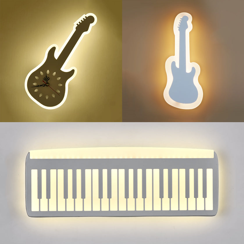 Musical Instrument Child Bedroom Sconce Lamp with Clock Acrylic Modern LED Sconce Light in White Clearhalo 'Wall Lamps & Sconces' 'Wall Lights' Lighting' 73963