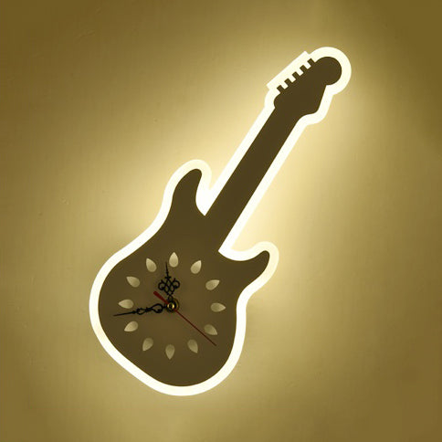 Musical Instrument Child Bedroom Sconce Lamp with Clock Acrylic Modern LED Sconce Light in White White A Clearhalo 'Wall Lamps & Sconces' 'Wall Lights' Lighting' 73964