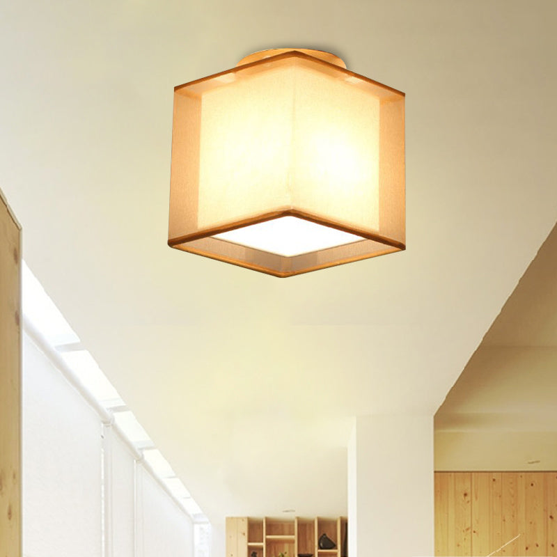 Simple 1 Light Ceiling Lighting Brass Dual Square/Cylinder Mini Flushmount Lighting with Fabric Shade Brass Square Plate Clearhalo 'Ceiling Lights' 'Close To Ceiling Lights' 'Close to ceiling' 'Flush mount' Lighting' 739935