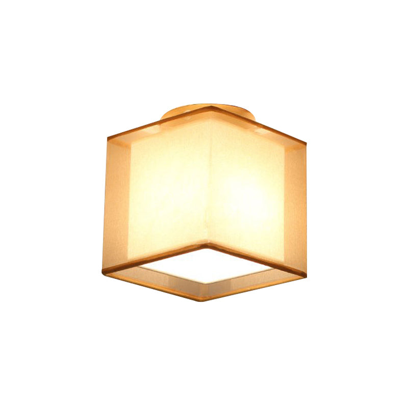 Simple 1 Light Ceiling Lighting Brass Dual Square/Cylinder Mini Flushmount Lighting with Fabric Shade Clearhalo 'Ceiling Lights' 'Close To Ceiling Lights' 'Close to ceiling' 'Flush mount' Lighting' 739937