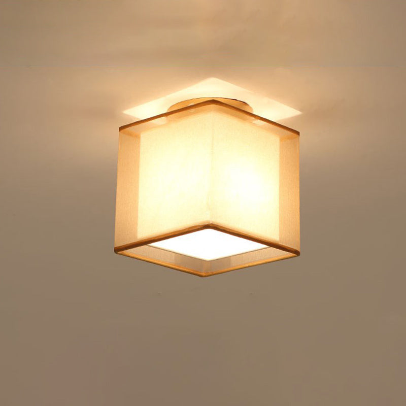 Simple 1 Light Ceiling Lighting Brass Dual Square/Cylinder Mini Flushmount Lighting with Fabric Shade Clearhalo 'Ceiling Lights' 'Close To Ceiling Lights' 'Close to ceiling' 'Flush mount' Lighting' 739938