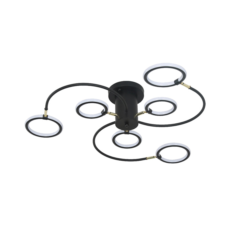 Black/Gold Swirl Semi Flush Mount Lighting Modern Acrylic LED Ceiling Fixture with Rings for Bedroom Clearhalo 'Ceiling Lights' 'Close To Ceiling Lights' 'Close to ceiling' 'Semi-flushmount' Lighting' 740105