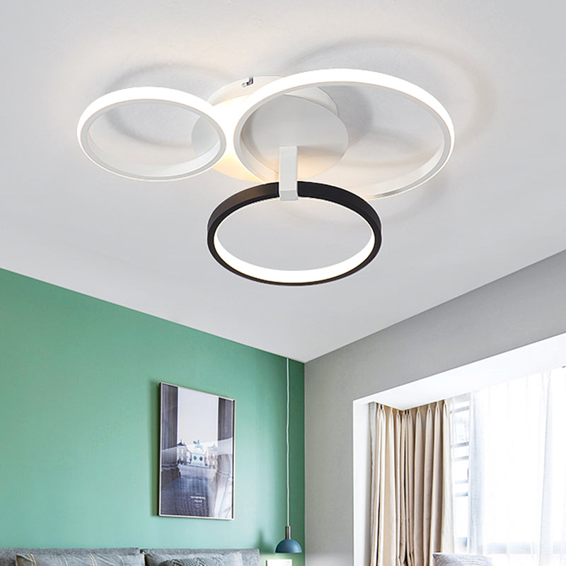 3 Rings Semi Flush Mount Modernist Acrylic Grey/White/Black and White LED Flush Mount Ceiling Light Fixture Black-White Clearhalo 'Ceiling Lights' 'Close To Ceiling Lights' 'Close to ceiling' 'Semi-flushmount' Lighting' 740125