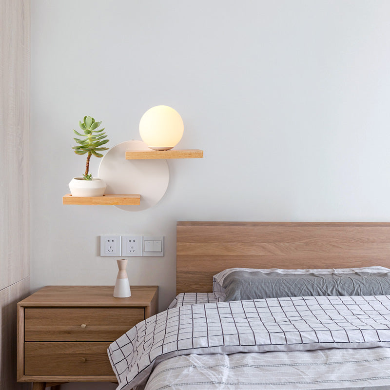 Beige Small House Wall Light 1 Light Lovely Wooden Sconce Light with Shelf for Kid Bedroom Clearhalo 'Wall Lamps & Sconces' 'Wall Lights' Lighting' 74238