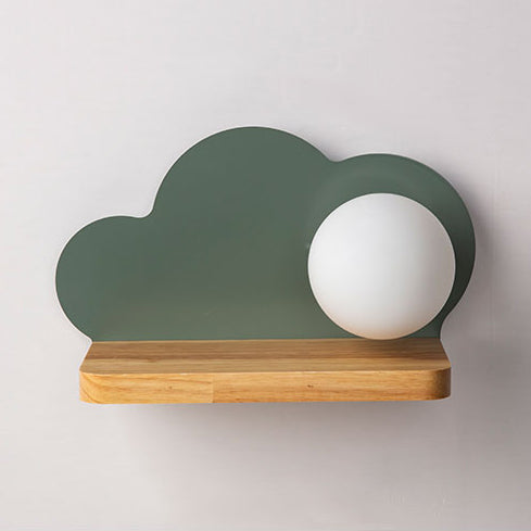 Single Light Cloud Wall Light with Orb Shade Macaron Stylish Wooden Sconce Light for Child Bedroom Clearhalo 'Wall Lamps & Sconces' 'Wall Lights' Lighting' 74253