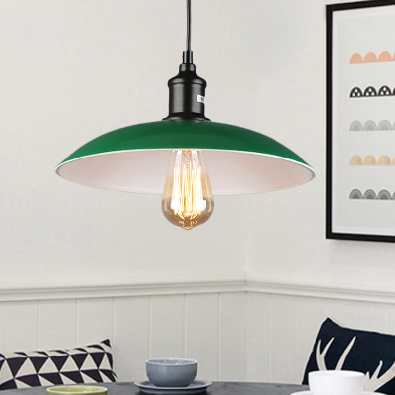 1 Bulb Hanging Pendant Light with Dome Shade Metallic Vintage Dining Table Ceiling Pendant in Green, 14