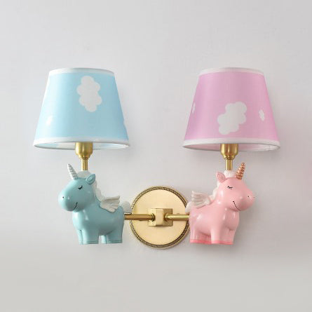 Animal Candy Colored Wall Light Unicorn 2 Lights Resin Sconce Light for Boys Girls Bedroom Blue-Pink A Clearhalo 'Wall Lamps & Sconces' 'Wall Lights' Lighting' 74665