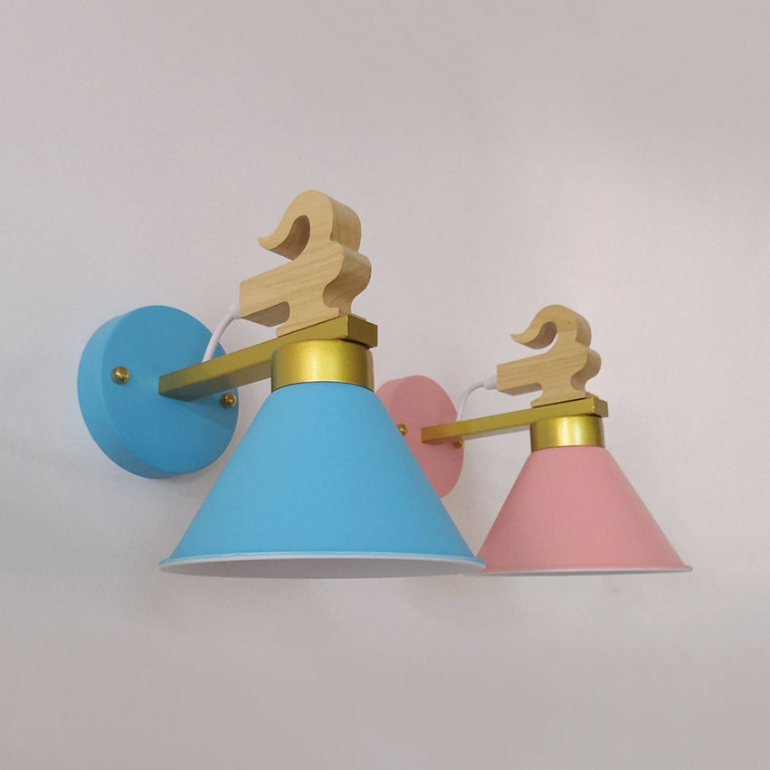 Pyramid Hallway Kindergarten Wall Light Metal Single Bulb Macaron Stylish Wall Sconce Light Clearhalo 'Wall Lamps & Sconces' 'Wall Lights' Lighting' 74993