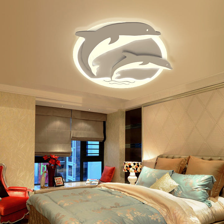 White Double Dining Dolphin Ceiling Fixture Light Animal Acrylic LED Ceiling Mount Light for Child Bedroom Clearhalo 'Ceiling Lights' 'Close To Ceiling Lights' 'Close to ceiling' 'Flush mount' Lighting' 75267
