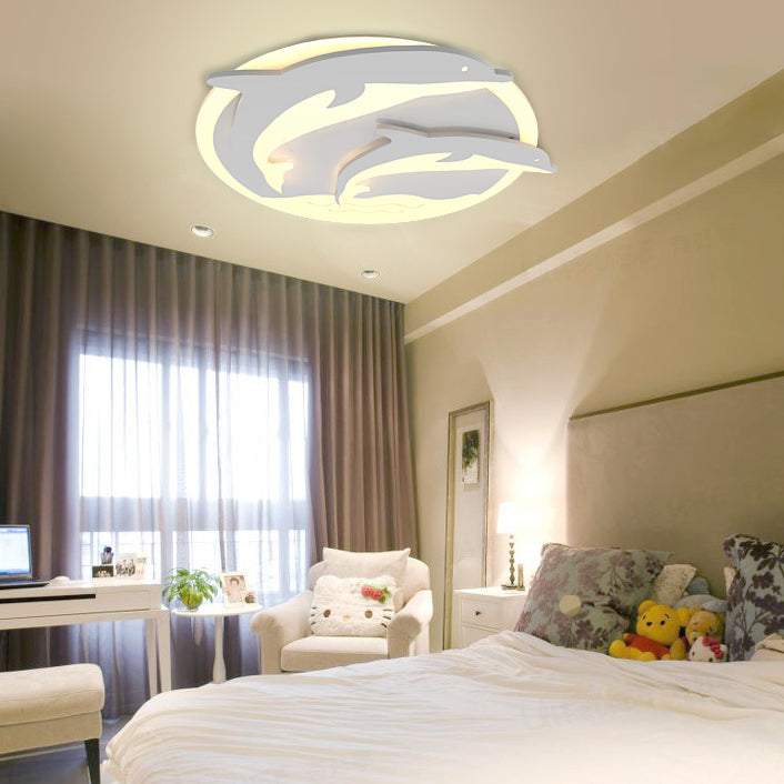 White Double Dining Dolphin Ceiling Fixture Light Animal Acrylic LED Ceiling Mount Light for Child Bedroom White White Clearhalo 'Ceiling Lights' 'Close To Ceiling Lights' 'Close to ceiling' 'Flush mount' Lighting' 75269
