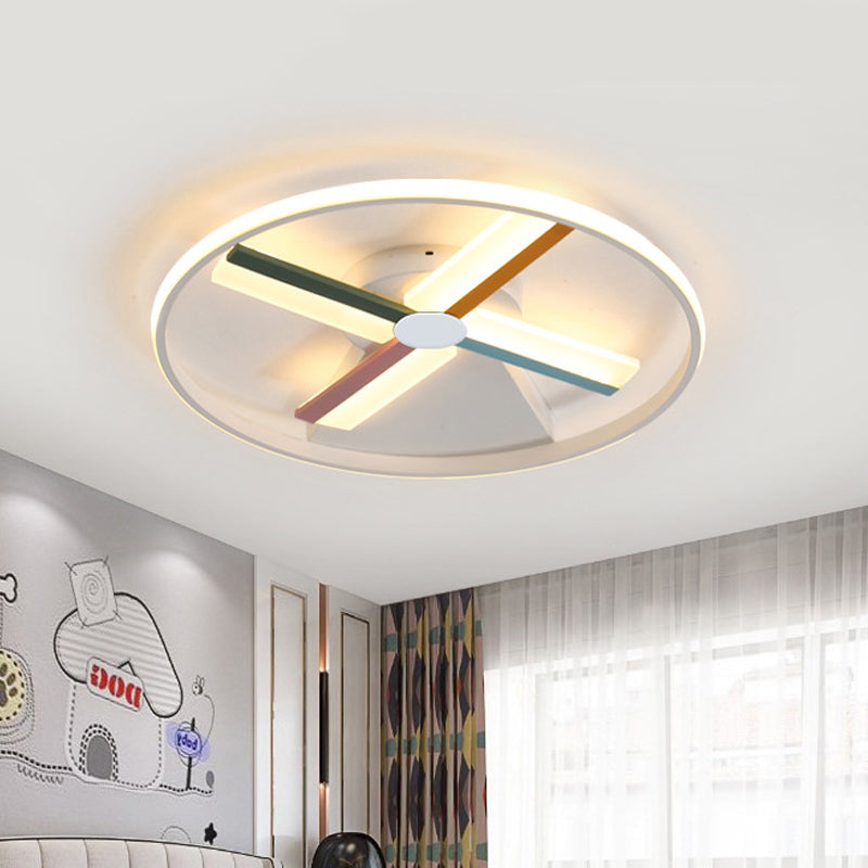 White Windmill Flush Mount Contemporary Acrylic LED Ceiling Flush Mounted Fixture with Ring for Bedroom in Warm/White Light White Clearhalo 'Ceiling Lights' 'Close To Ceiling Lights' 'Close to ceiling' 'Flush mount' Lighting' 753693