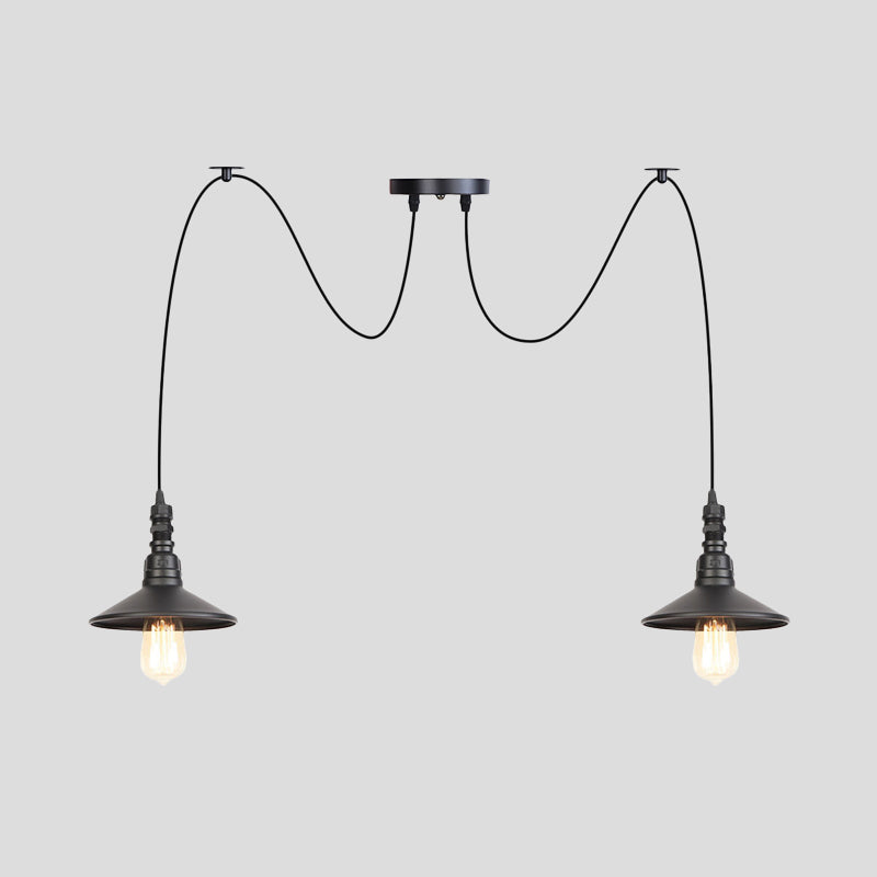 Iron Saucer LED Multi-Light Pendant Vintage 2/3/6 Lights Bar Swag Pendulum Lamp in Black Clearhalo 'Art Deco Pendants' 'Black' 'Cast Iron' 'Ceiling Lights' 'Ceramic' 'Crystal' 'Industrial Pendants' 'Industrial' 'Metal' 'Middle Century Pendants' 'Pendant Lights' 'Pendants' 'Rustic Pendants' 'Tiffany' Lighting' 753875