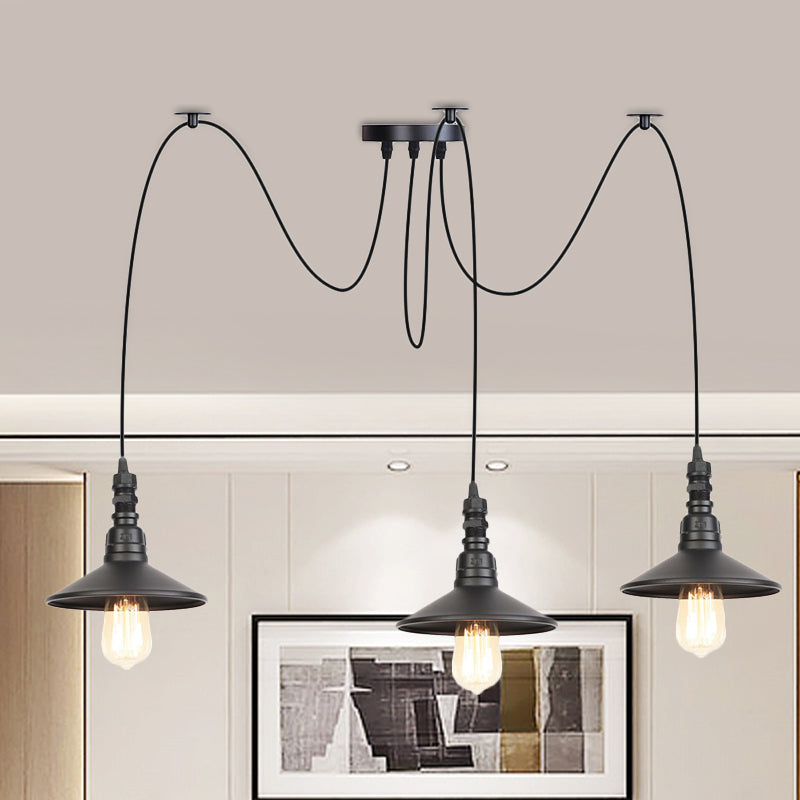 Iron Saucer LED Multi-Light Pendant Vintage 2/3/6 Lights Bar Swag Pendulum Lamp in Black 3 Black Clearhalo 'Art Deco Pendants' 'Black' 'Cast Iron' 'Ceiling Lights' 'Ceramic' 'Crystal' 'Industrial Pendants' 'Industrial' 'Metal' 'Middle Century Pendants' 'Pendant Lights' 'Pendants' 'Rustic Pendants' 'Tiffany' Lighting' 753877