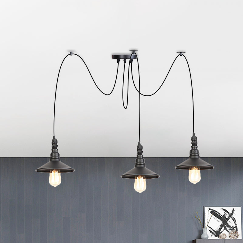 Iron Saucer LED Multi-Light Pendant Vintage 2/3/6 Lights Bar Swag Pendulum Lamp in Black Clearhalo 'Art Deco Pendants' 'Black' 'Cast Iron' 'Ceiling Lights' 'Ceramic' 'Crystal' 'Industrial Pendants' 'Industrial' 'Metal' 'Middle Century Pendants' 'Pendant Lights' 'Pendants' 'Rustic Pendants' 'Tiffany' Lighting' 753878