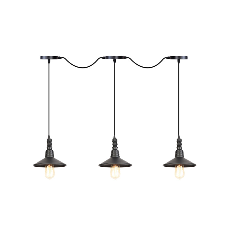 3/5/7 Heads Saucer Multi Pendant Light Industrial Black Finish Iron Tandem Hanging Lamp Fixture Clearhalo 'Art Deco Pendants' 'Black' 'Cast Iron' 'Ceiling Lights' 'Ceramic' 'Crystal' 'Industrial Pendants' 'Industrial' 'Metal' 'Middle Century Pendants' 'Pendant Lights' 'Pendants' 'Rustic Pendants' 'Tiffany' Lighting' 753898