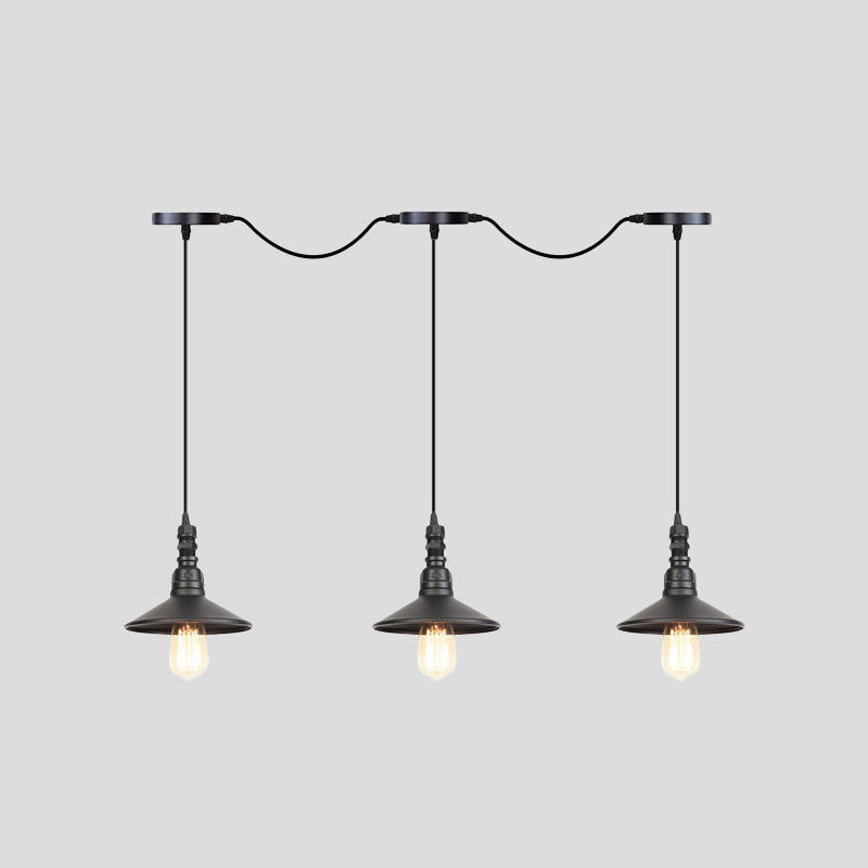 3/5/7 Heads Saucer Multi Pendant Light Industrial Black Finish Iron Tandem Hanging Lamp Fixture Clearhalo 'Art Deco Pendants' 'Black' 'Cast Iron' 'Ceiling Lights' 'Ceramic' 'Crystal' 'Industrial Pendants' 'Industrial' 'Metal' 'Middle Century Pendants' 'Pendant Lights' 'Pendants' 'Rustic Pendants' 'Tiffany' Lighting' 753899