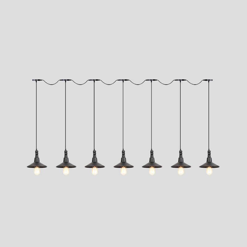 3/5/7 Heads Saucer Multi Pendant Light Industrial Black Finish Iron Tandem Hanging Lamp Fixture Clearhalo 'Art Deco Pendants' 'Black' 'Cast Iron' 'Ceiling Lights' 'Ceramic' 'Crystal' 'Industrial Pendants' 'Industrial' 'Metal' 'Middle Century Pendants' 'Pendant Lights' 'Pendants' 'Rustic Pendants' 'Tiffany' Lighting' 753909