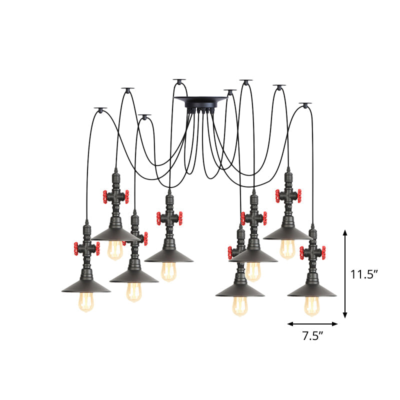 Iron Black Multi Light Chandelier Saucer 2/3/6 Heads Antiqued Swag Ceiling Pendant Lamp with Valve Decor Clearhalo 'Art Deco Pendants' 'Black' 'Cast Iron' 'Ceiling Lights' 'Ceramic' 'Crystal' 'Industrial Pendants' 'Industrial' 'Metal' 'Middle Century Pendants' 'Pendant Lights' 'Pendants' 'Rustic Pendants' 'Tiffany' Lighting' 753929