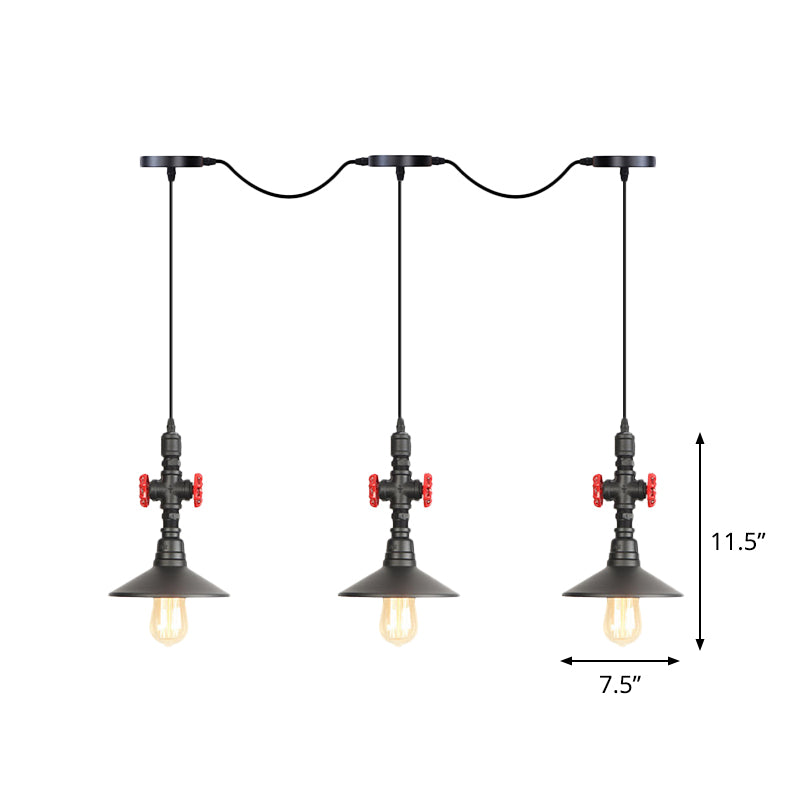 Saucer Iron Tandem Hanging Lighting Industrial 3/5/7-Bulb Restaurant Multi Pendant Lamp in Black Clearhalo 'Art Deco Pendants' 'Black' 'Cast Iron' 'Ceiling Lights' 'Ceramic' 'Crystal' 'Industrial Pendants' 'Industrial' 'Metal' 'Middle Century Pendants' 'Pendant Lights' 'Pendants' 'Rustic Pendants' 'Tiffany' Lighting' 753938