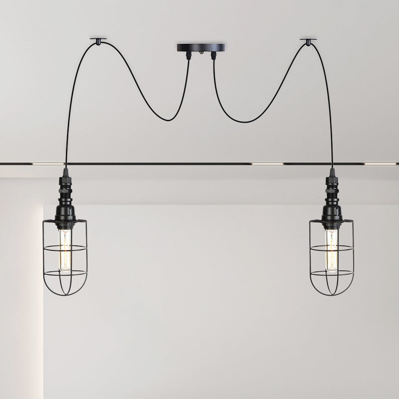 2/3/6 Bulbs Swag Pendant Lighting Antiqued Caged Iron Mini Multiple Hanging Lamp in Black 2 Black Clearhalo 'Art Deco Pendants' 'Black' 'Cast Iron' 'Ceiling Lights' 'Ceramic' 'Crystal' 'Industrial Pendants' 'Industrial' 'Metal' 'Middle Century Pendants' 'Pendant Lights' 'Pendants' 'Rustic Pendants' 'Tiffany' Lighting' 753949