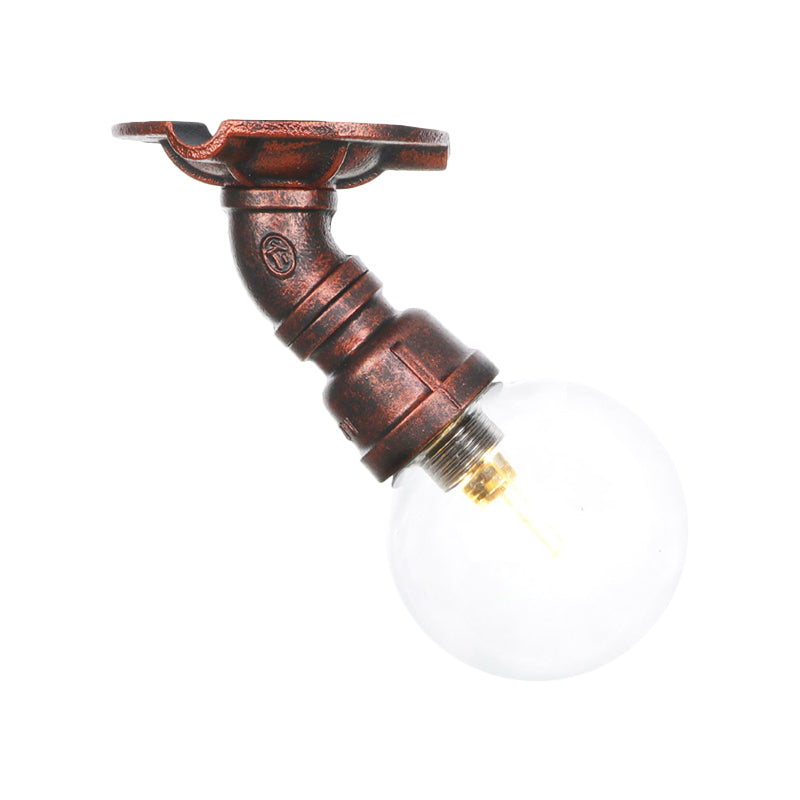 1 Bulb Semi Flush Ceiling Light Industrial Globe Clear Glass LED Flush Mount Lamp in Copper Clearhalo 'Ceiling Lights' 'Close To Ceiling Lights' 'Close to ceiling' 'Glass shade' 'Glass' 'Semi-flushmount' Lighting' 754177