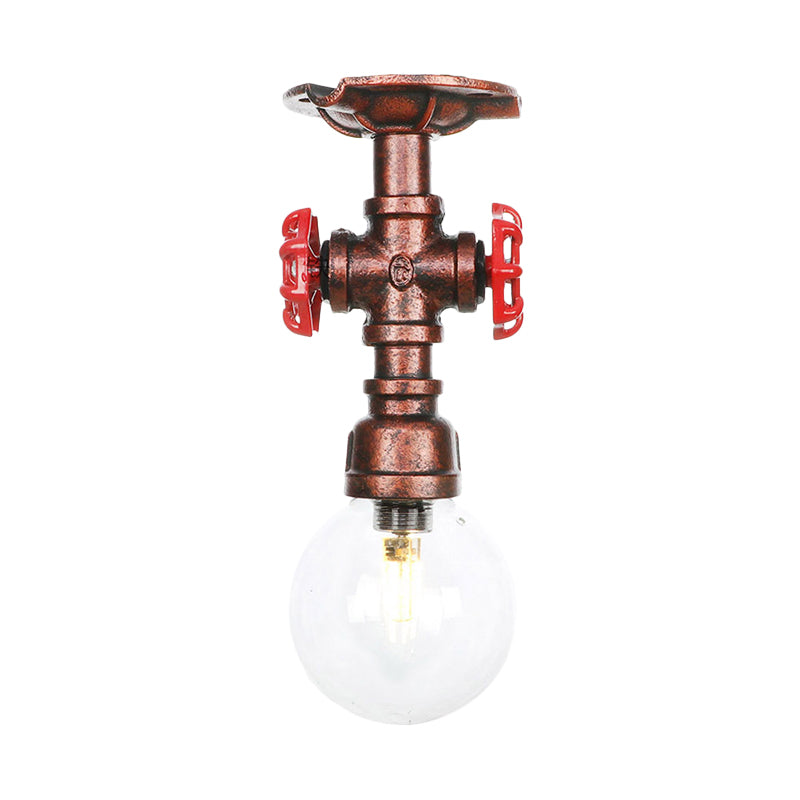 1 Bulb Semi Flush Ceiling Light Industrial Globe Clear Glass LED Flush Mount Lamp in Copper Clearhalo 'Ceiling Lights' 'Close To Ceiling Lights' 'Close to ceiling' 'Glass shade' 'Glass' 'Semi-flushmount' Lighting' 754187