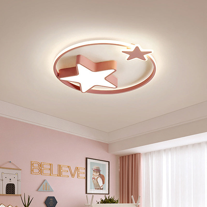 Acrylic Star Flush Mount Light Creative LED Ceiling Mounted Fixture in White/Pink for Bedroom Pink Clearhalo 'Ceiling Lights' 'Close To Ceiling Lights' 'Close to ceiling' 'Flush mount' Lighting' 754240