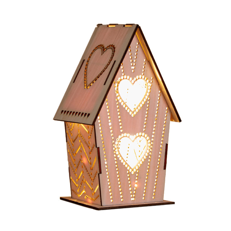 Brown Lodge Small Night Light Kids Wooden USB LED Table Lighting with Cutouts Loving Heart/Star/Flower Pattern Clearhalo 'Night Lights' 'Wall Lights' Lighting' 754435