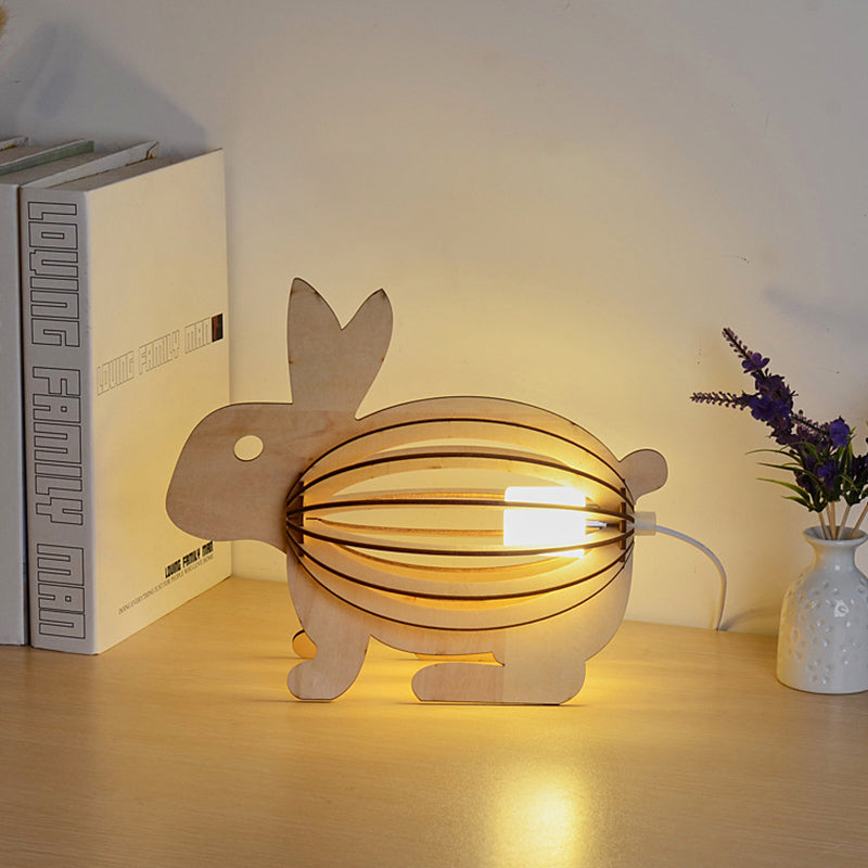 Hollowed Out Rabbit Night Lamp Kids Wood Light-Brown USB Rechargeable LED Table Light Light Brown Clearhalo 'Night Lights' 'Wall Lights' Lighting' 754449